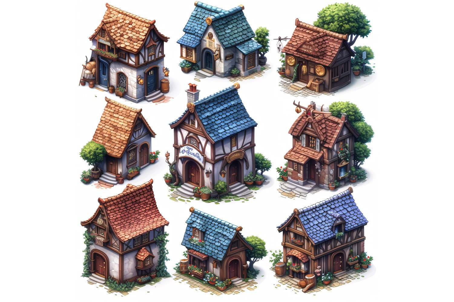 Fantasy Buildings Set of Video Games Assets Sprite Sheet 7