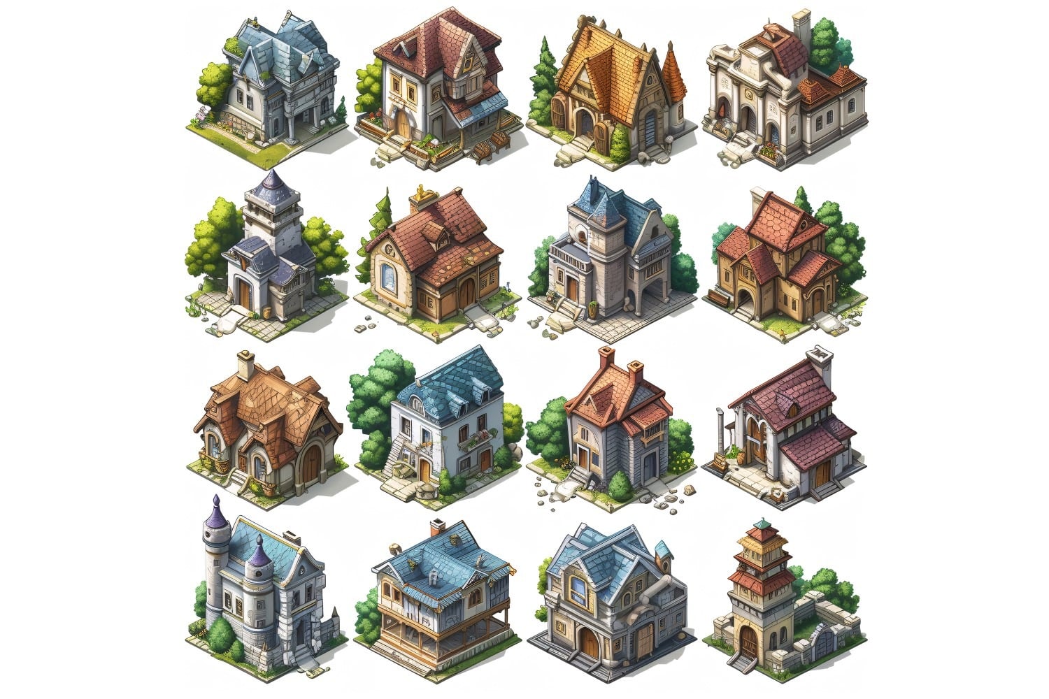 Fantasy Buildings Set of Video Games Assets Sprite Sheet 230