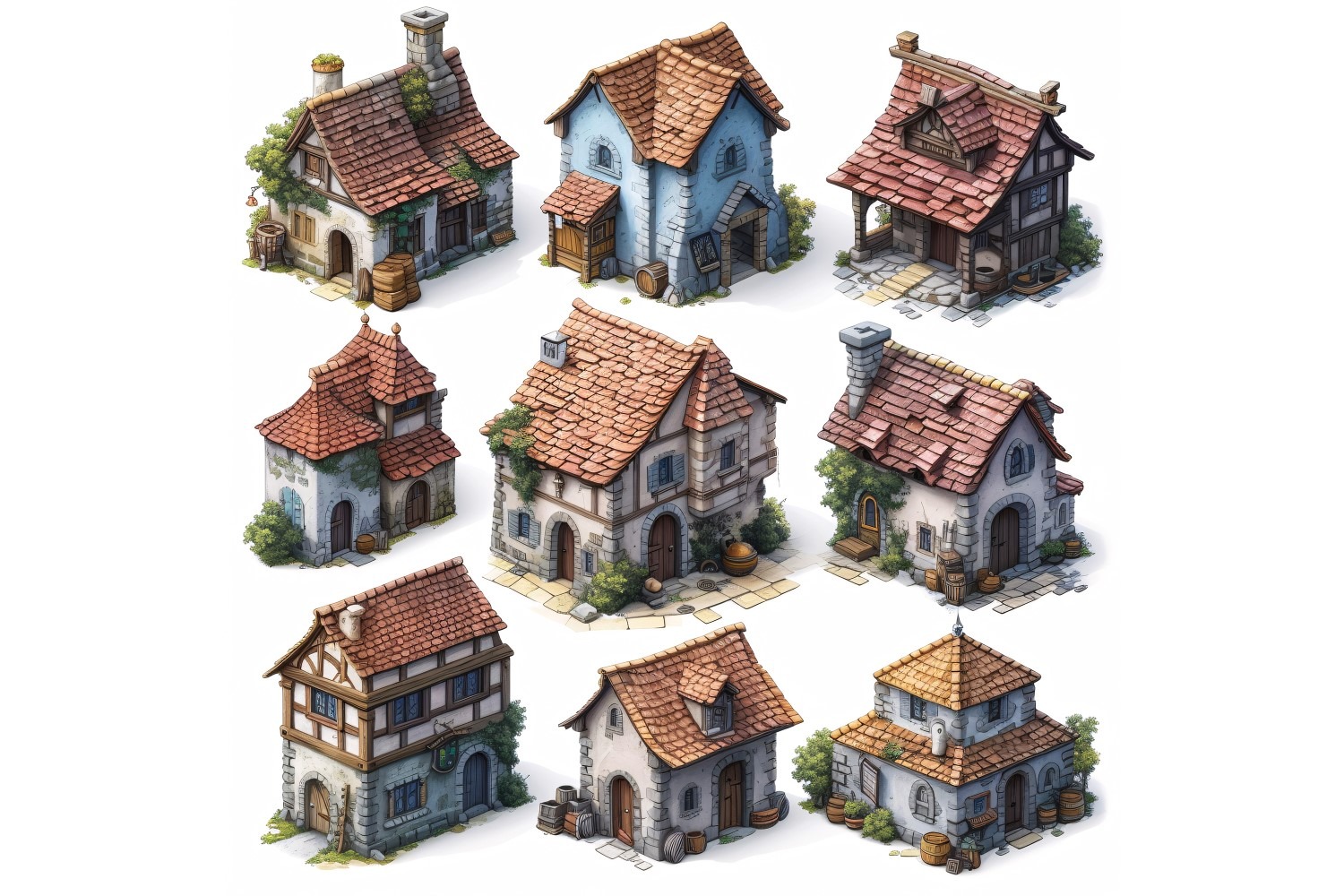 Fantasy Buildings Set of Video Games Assets Sprite Sheet 235
