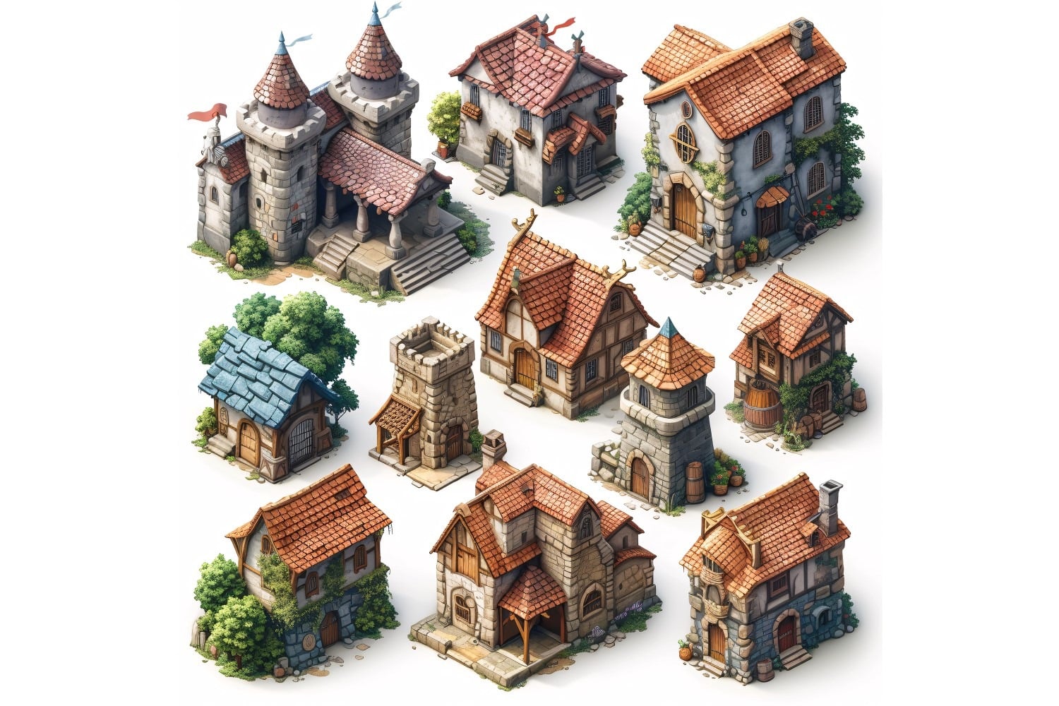 Fantasy Buildings Set of Video Games Assets Sprite Sheet 240