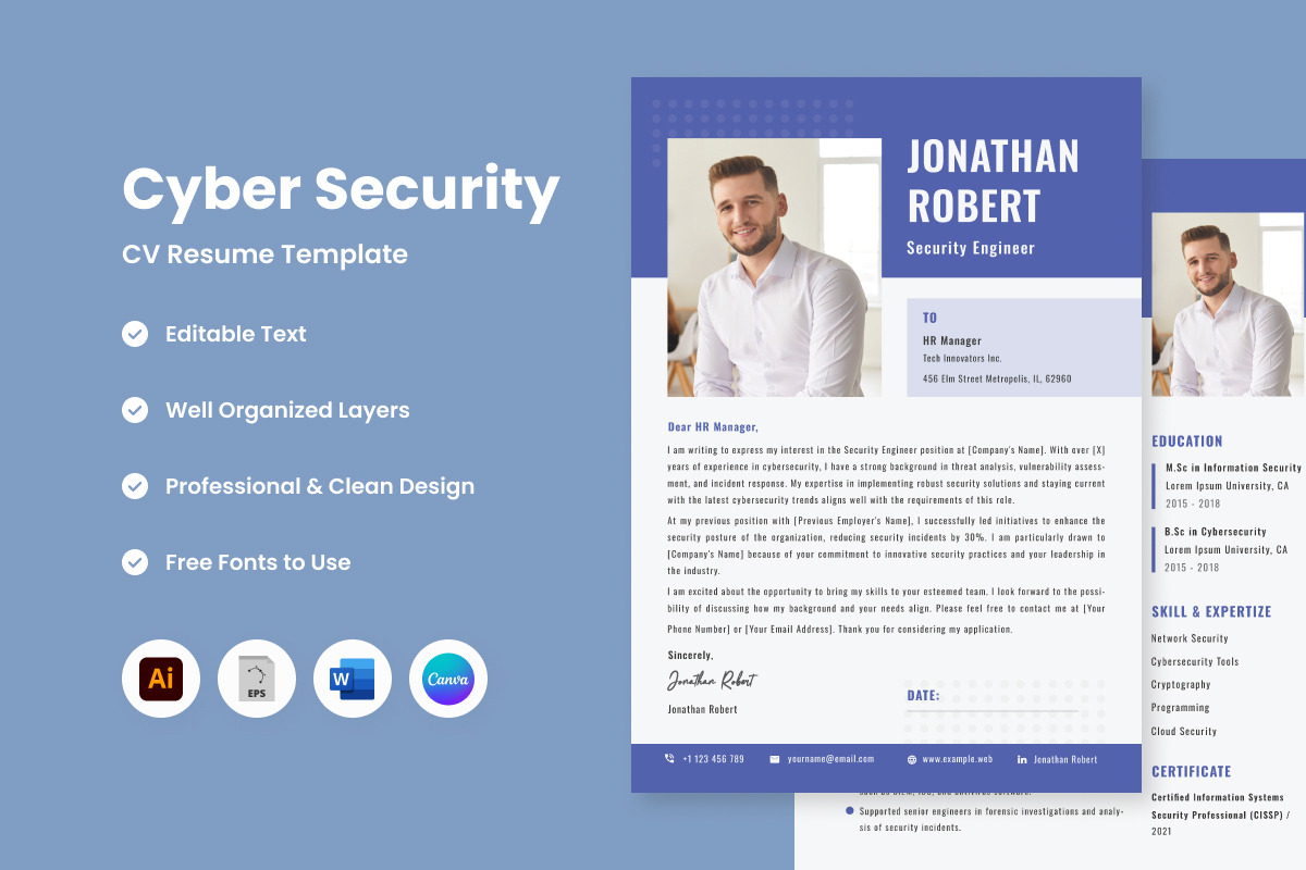 CV Resume Cyber Security V5 #426385 - TemplateMonster