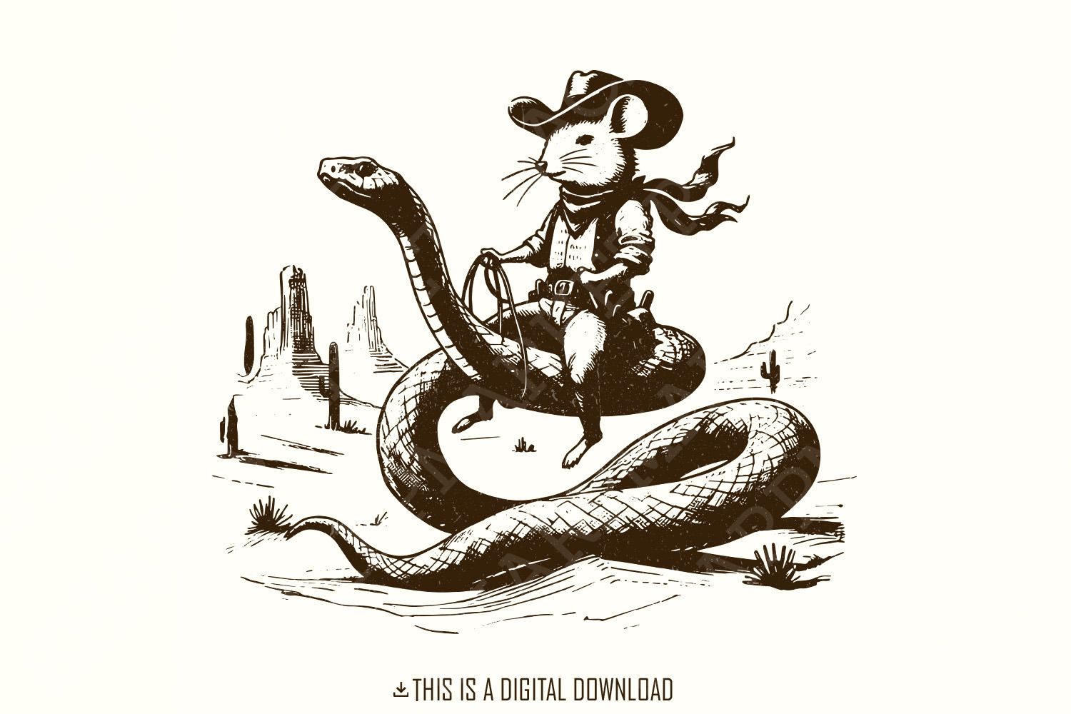 Mouse Cowboy riding Snake PNG, Whimsical Western Art, Cute Animal ...