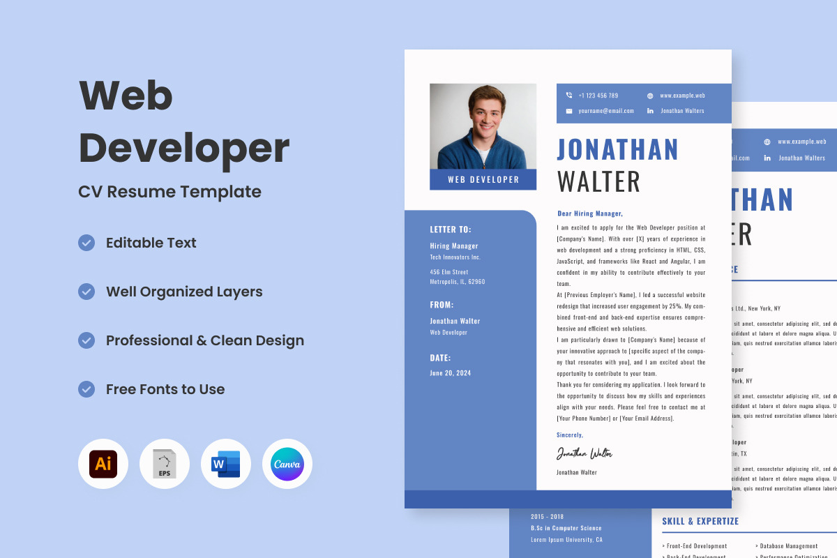 CV Resume Web Developer V3 sophisticated template designed to elevate ...