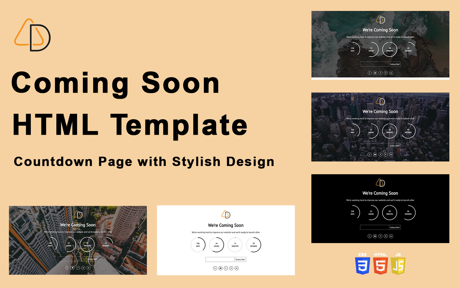 AD - Coming Soon HTML Template - Countdown Page with Stylish Design