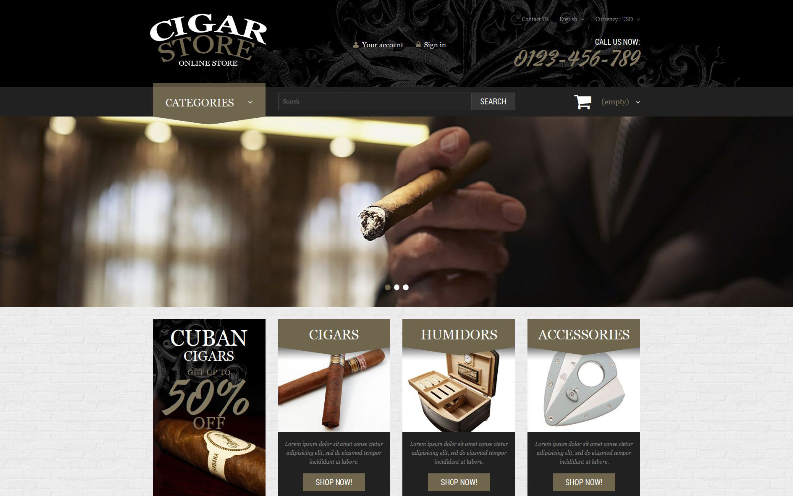 Cigar Smoking Diversion Theme TemplateMonster