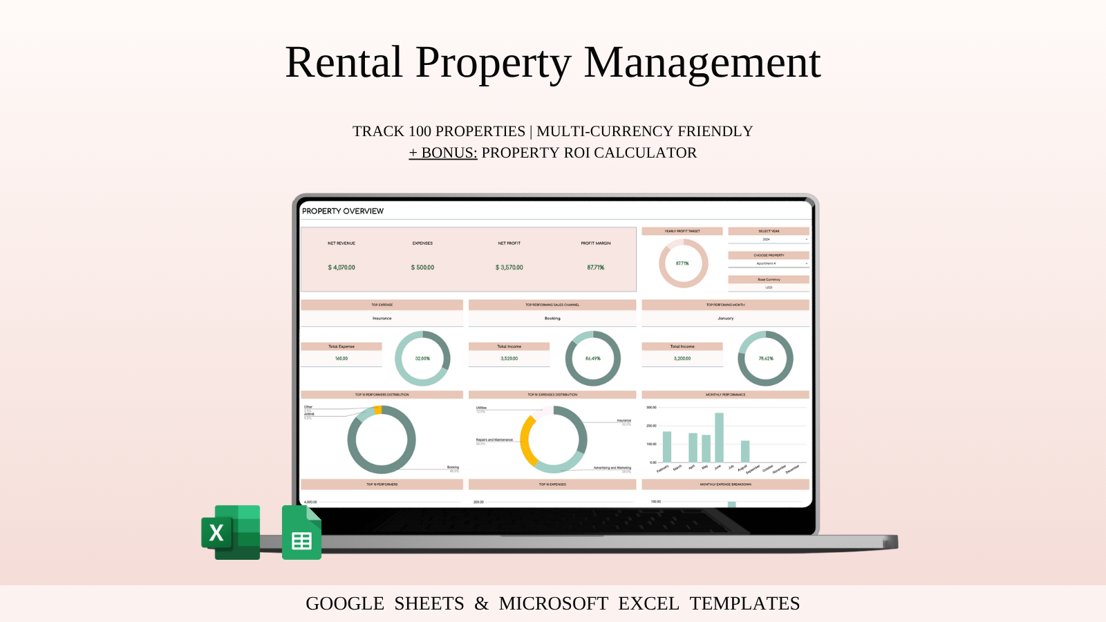 Rental Property Management Spreadsheet Template | Excel and Google Sheets