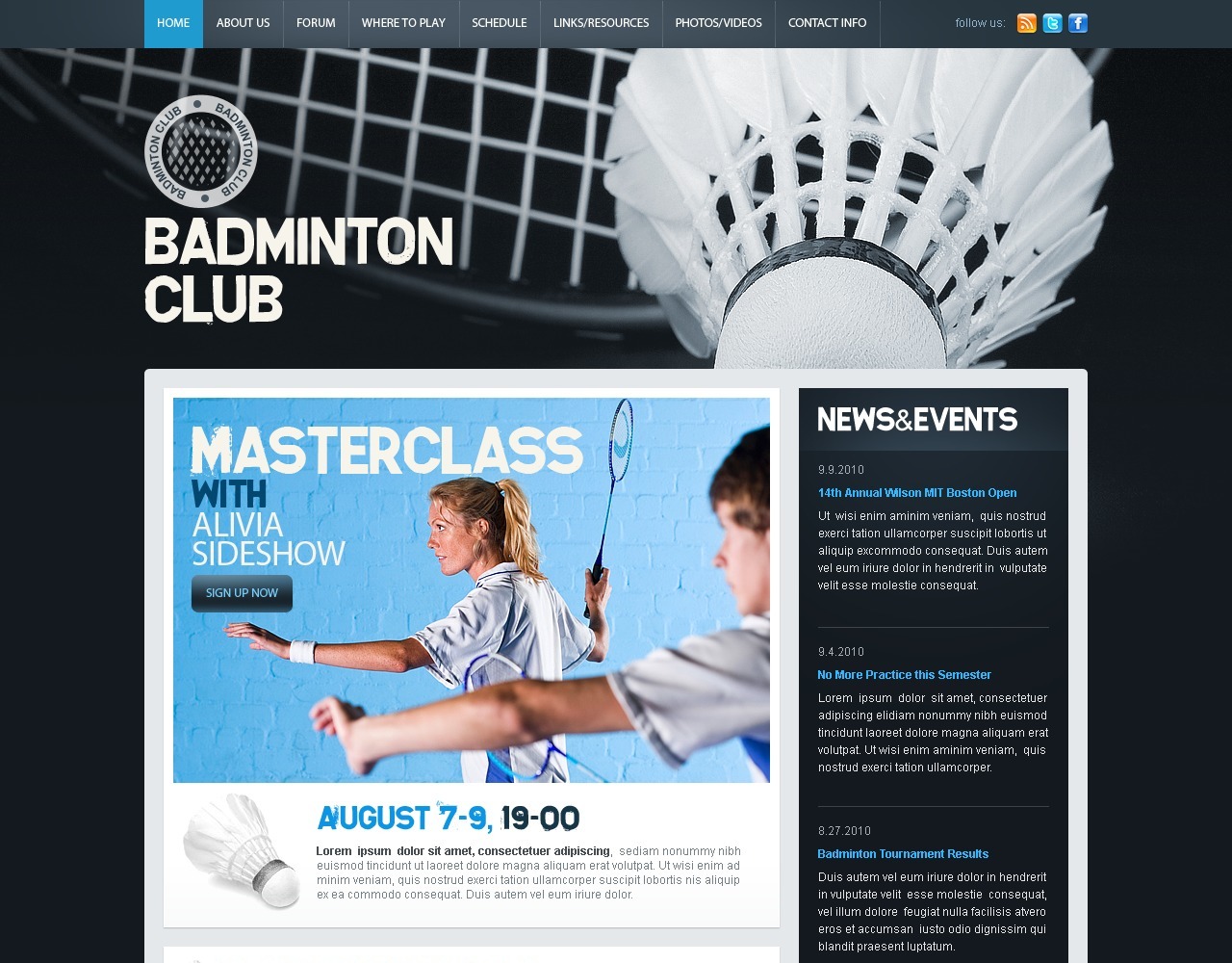 Badminton PSD Template 54436 TemplateMonster