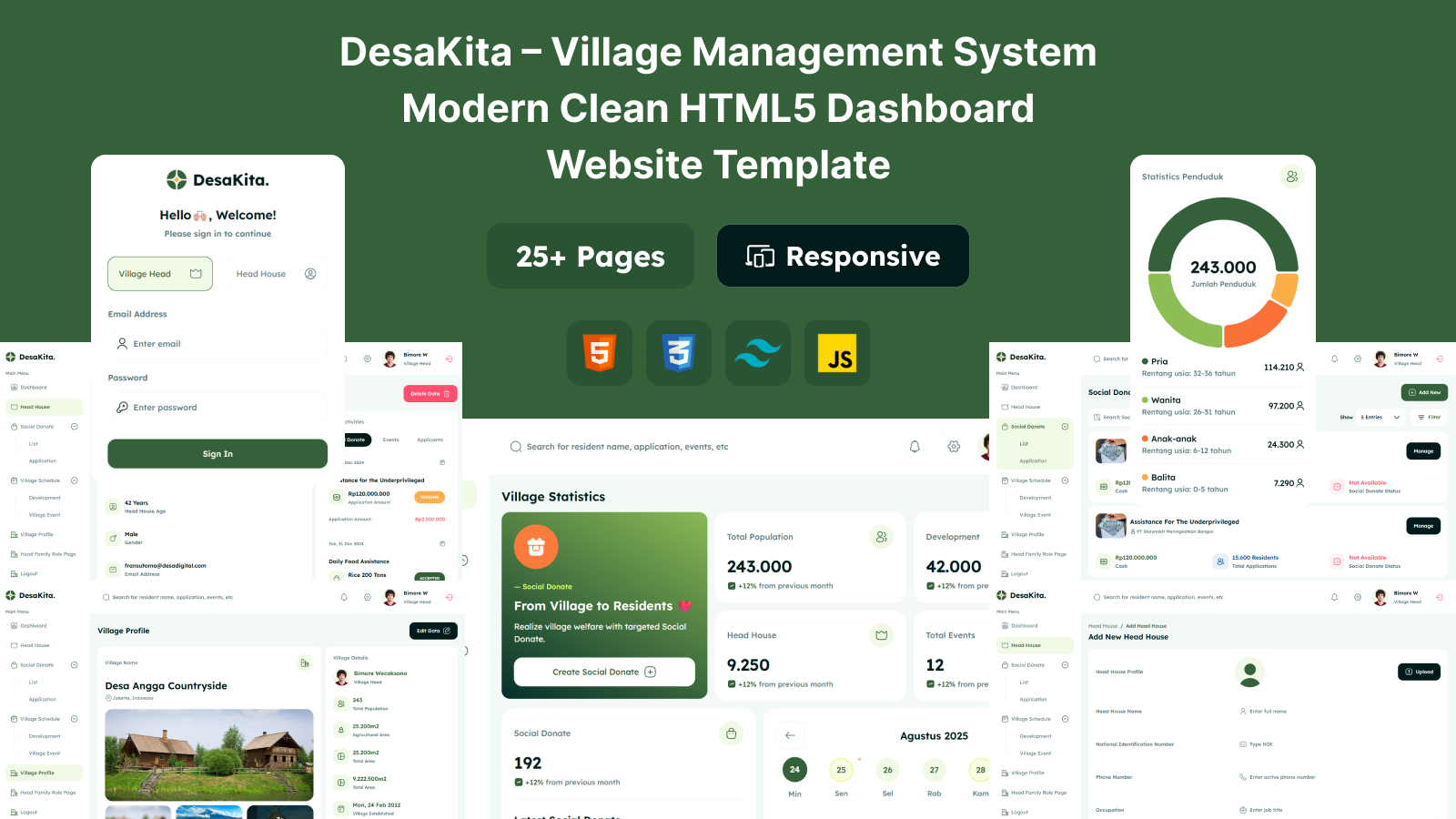 DesaKita – Village Management System Modern Clean HTML5 Dashboard ...
