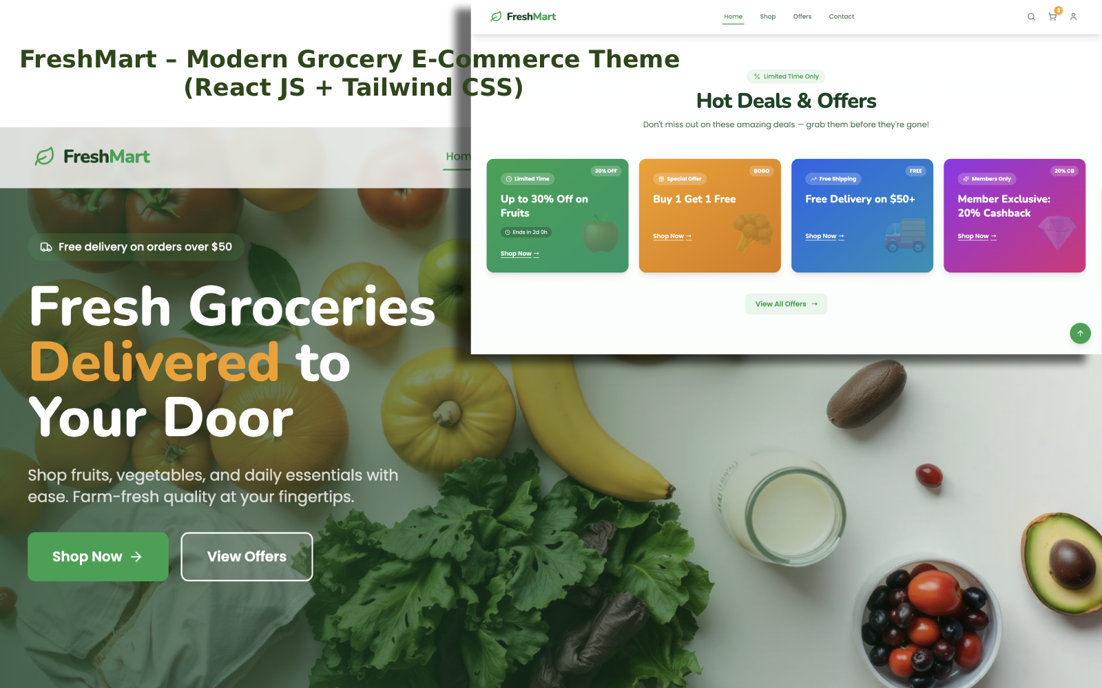 FreshMart – Modern Grocery E-Commerce Theme (React JS + Tailwind CSS)