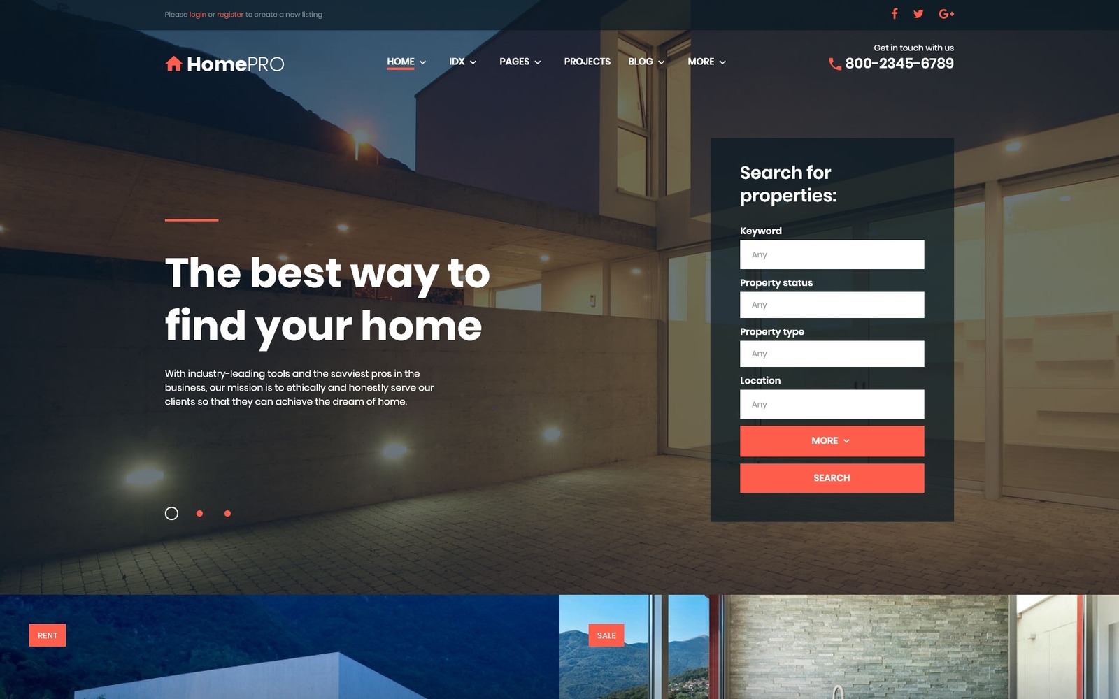 HomePro Real Estate Portal WordPress Theme TemplateMonster
