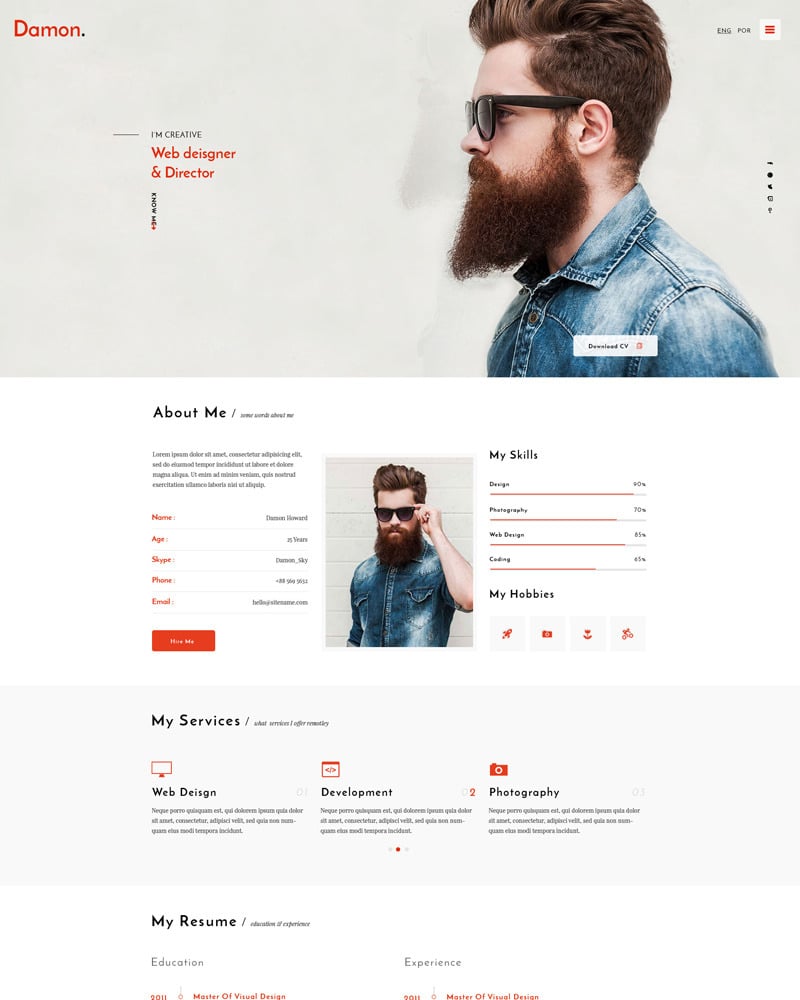 Damon - Resume Website Template #64551 - TemplateMonster