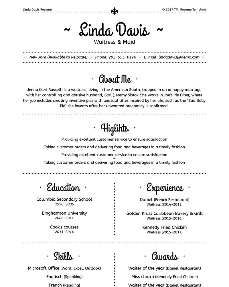 resume format for maid job