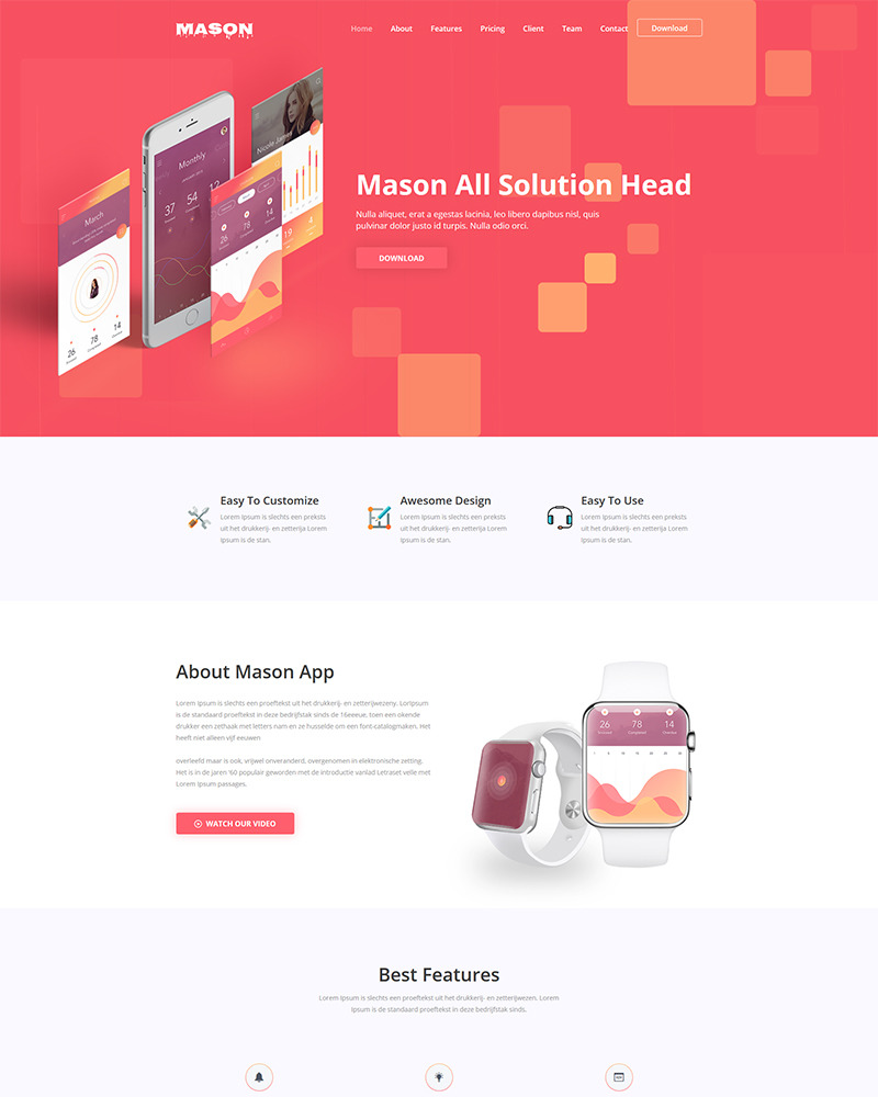 Mason - App Website Template #65647 - TemplateMonster