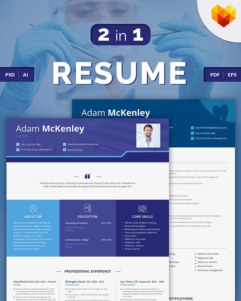 Adam McKenley - Dentist Resume Template - TemplateMonster