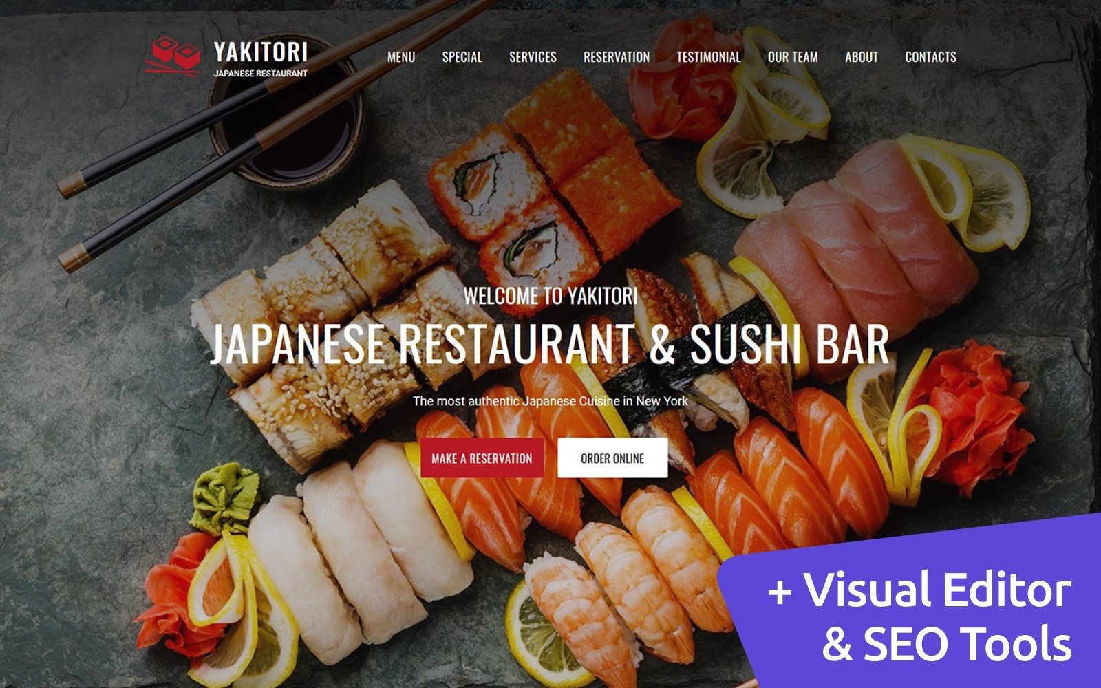 Japanese & Sushi Restaurant Moto CMS 3 Template 66414