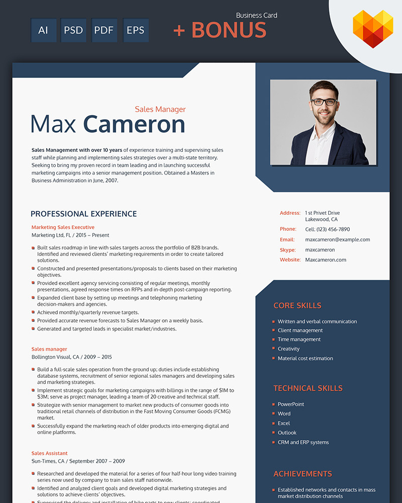 Max Cameron - Lebenslaufvorlage für Vertriebsleiter