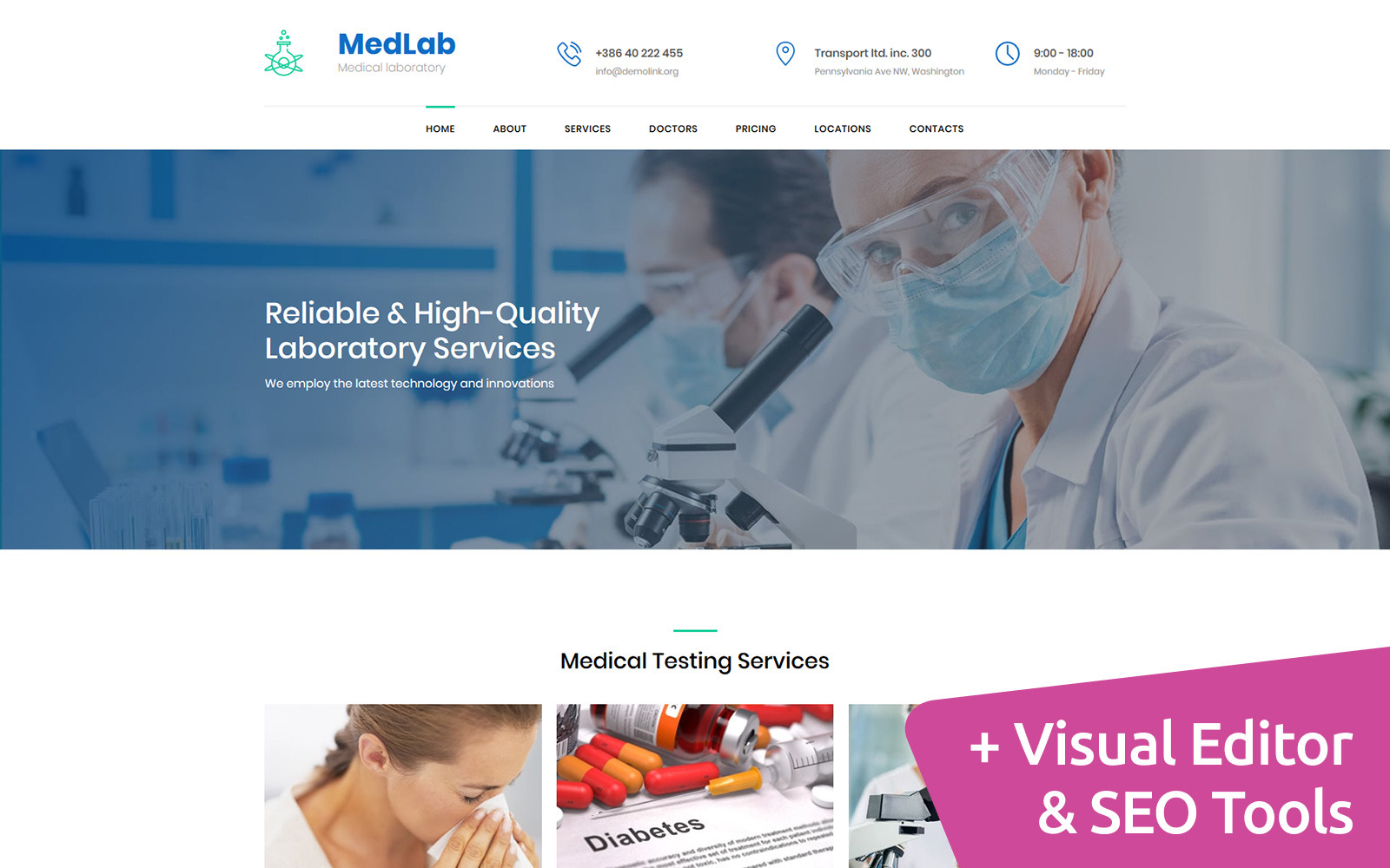 Medical Laboratory Premium Moto CMS 3 Template