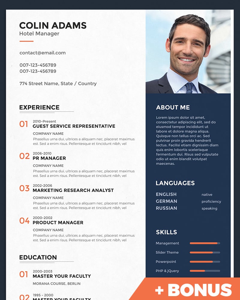 Colin Adams - Hotel Manager Resume Template - TemplateMonster