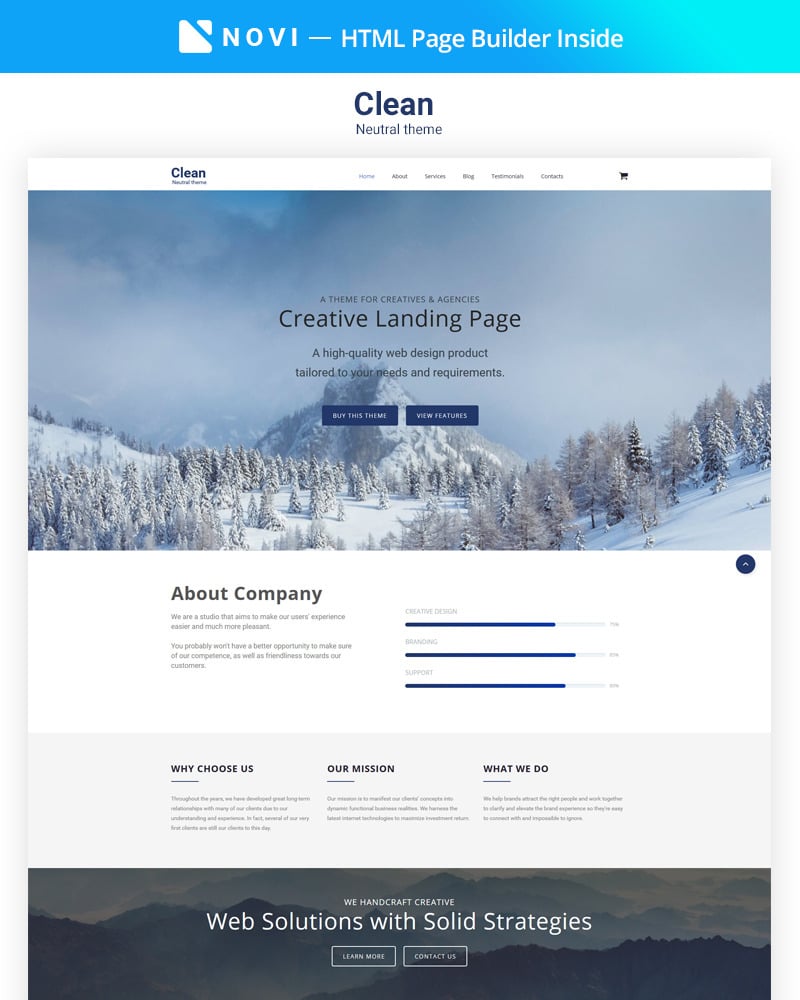 Clear - Simple Creative Agency HTML with Novi Builder Landing Page Template