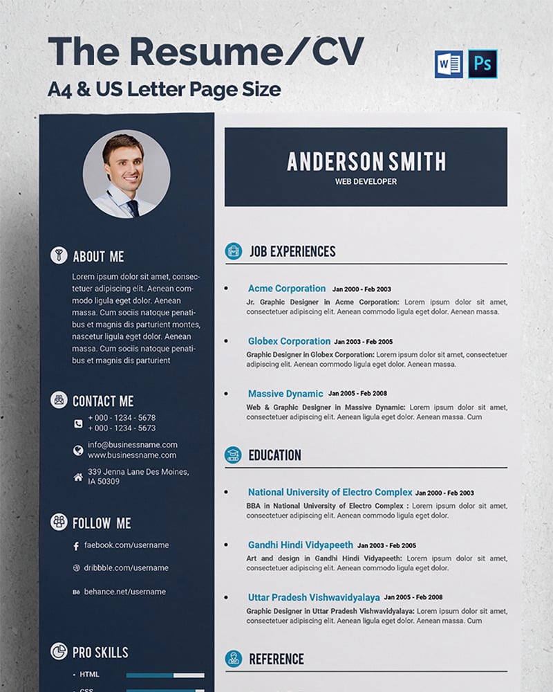 Web Developer CV Resume Template #68317 - TemplateMonster