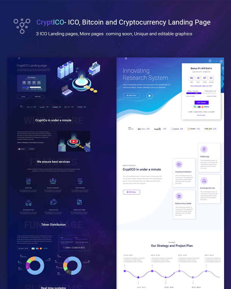 CryptICO - Bitcoin, ICO and Cryptocurrency Landing Page PSD Template