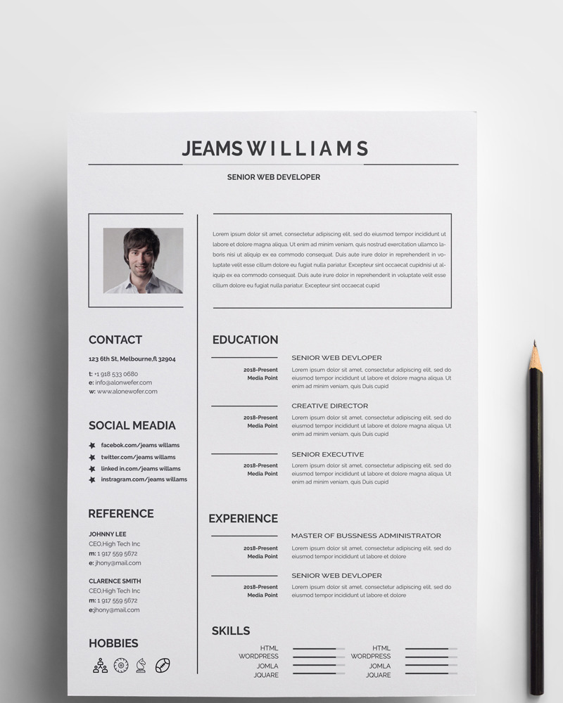 Jeams Creative and Clean Resume Template - TemplateMonster