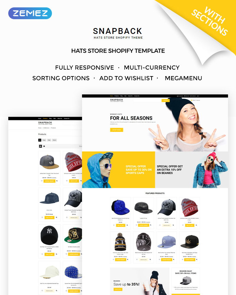 Snapback Hats Store Shopify Theme 72014 TemplateMonster