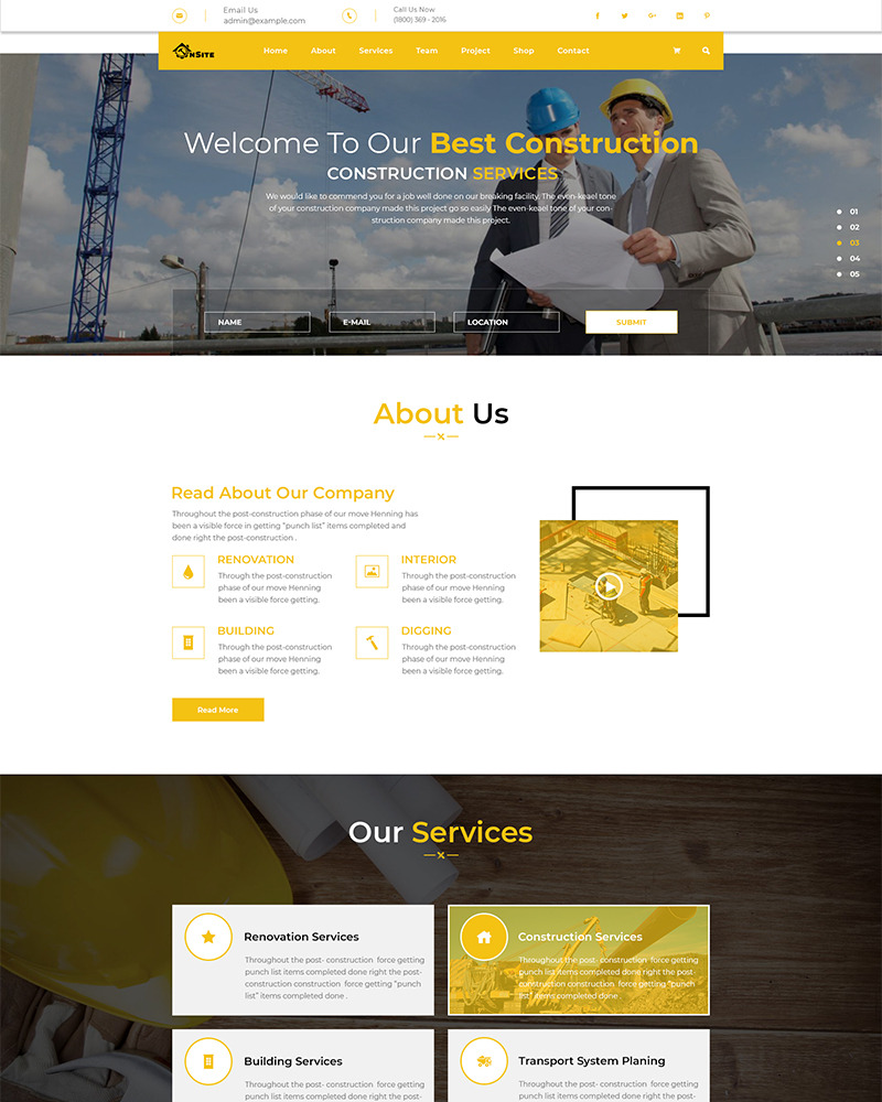 OnSite Multipage Construction Web Template PSD PSD Template