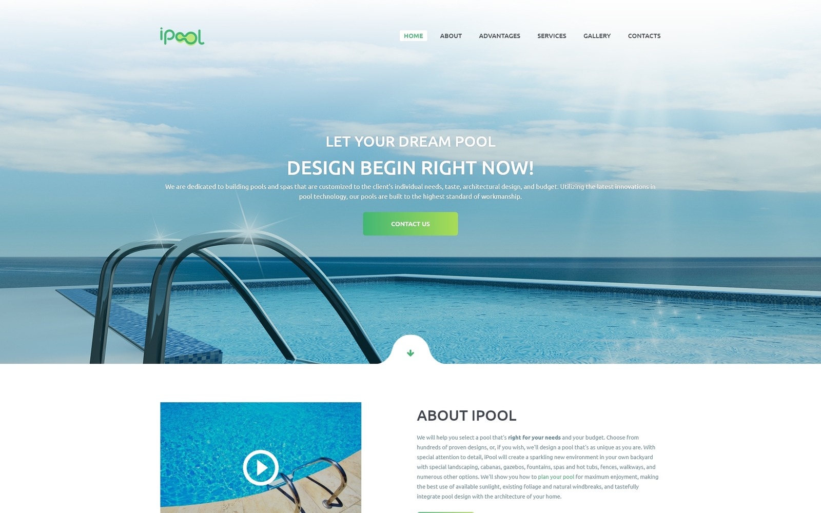 IPool - Pool Design HTML Landing Page Template
