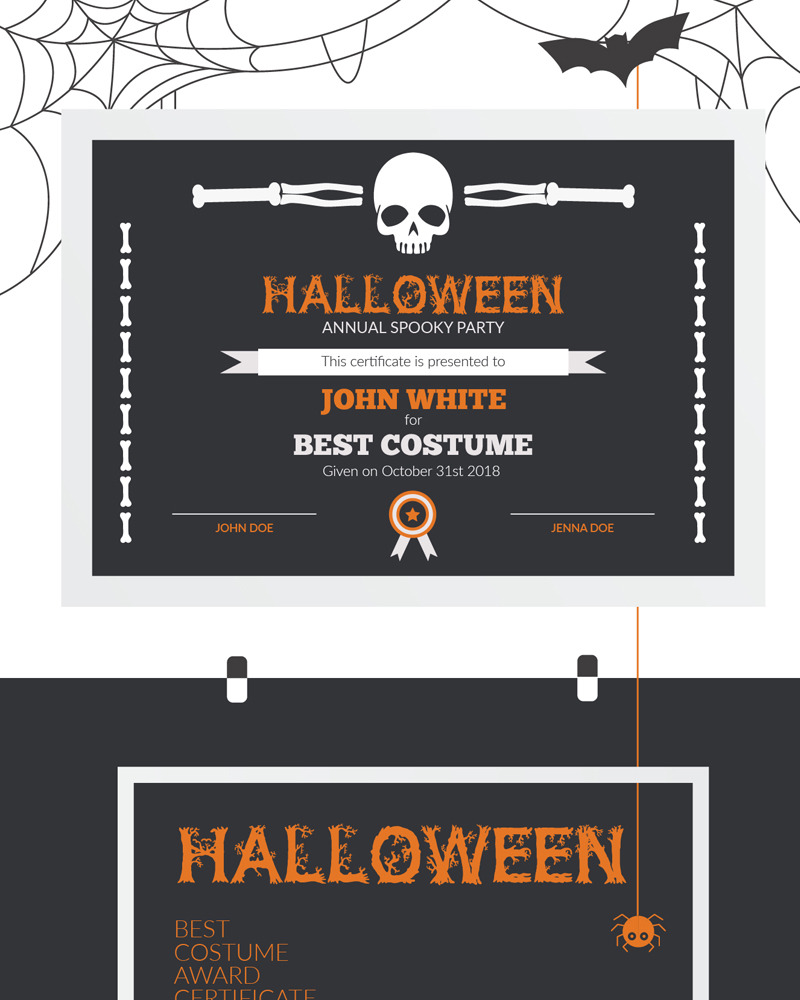 Halloween Best Costume Award Certificate Template Certificate Template 22 With Regard To Halloween Costume Certificate Template