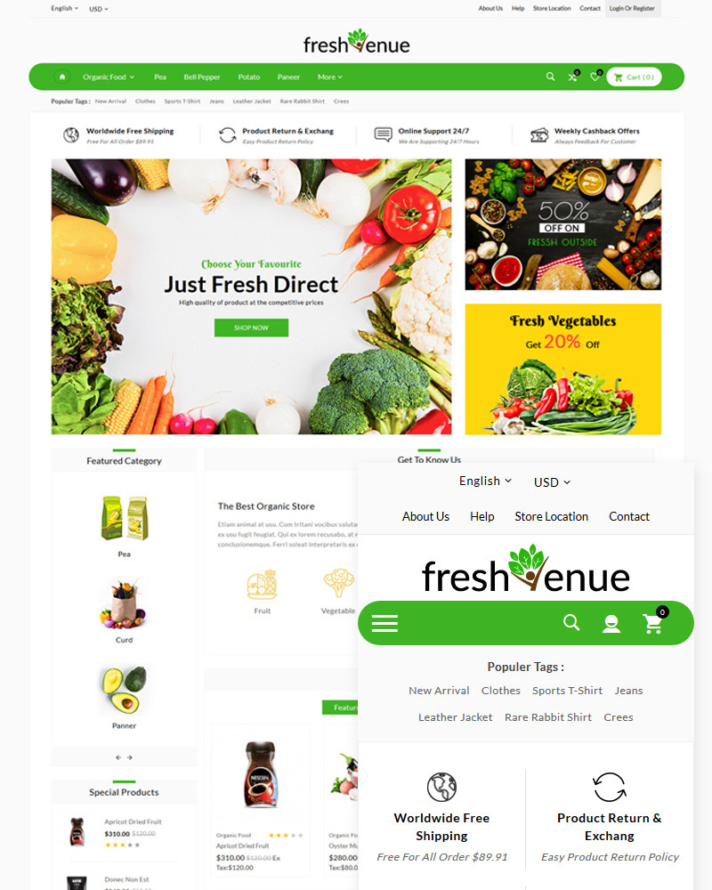 Fresh Avenue Organic Mega Purpose Store OpenCart Template
