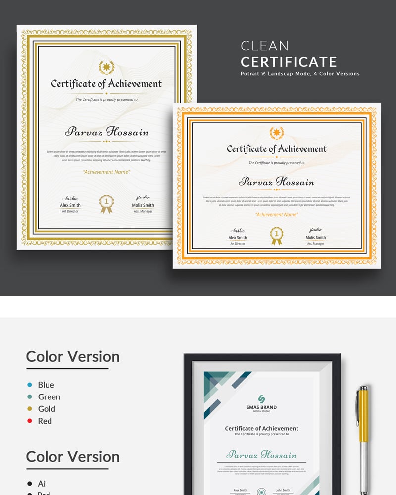 Modern & Clean Certificate Template 75552 TemplateMonster
