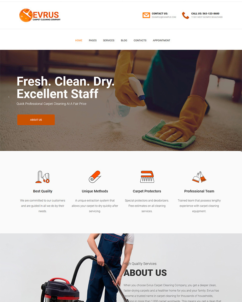 Evrus Carpet Cleaning and Disinfection WordPress Theme