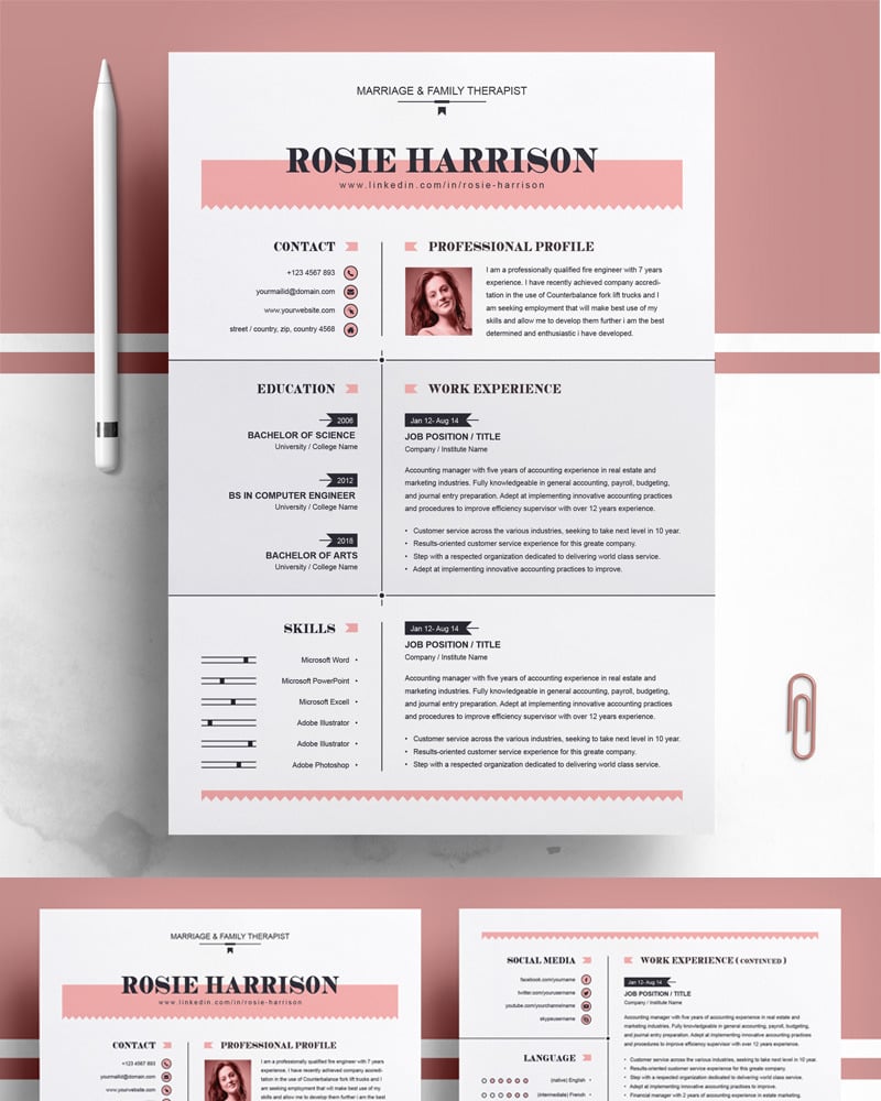Rose Resume Template 76563 TemplateMonster - Rose Resume Template 76563 Original 