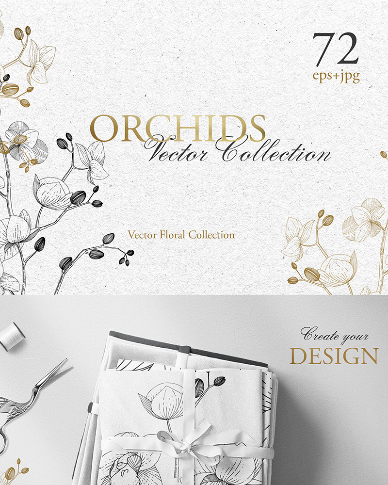 Branch Of Orchids Vector Watercolor Illustration Branch Of Orchids Vector Watercolor Illustration