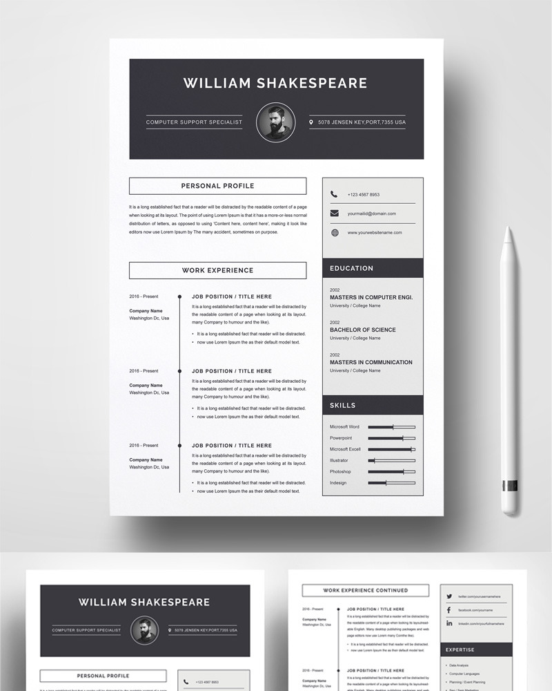 Black & White Resume Template 79042 TemplateMonster