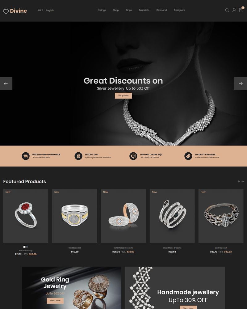 Divine Jewellery Black Prestashop Theme Templatemonster