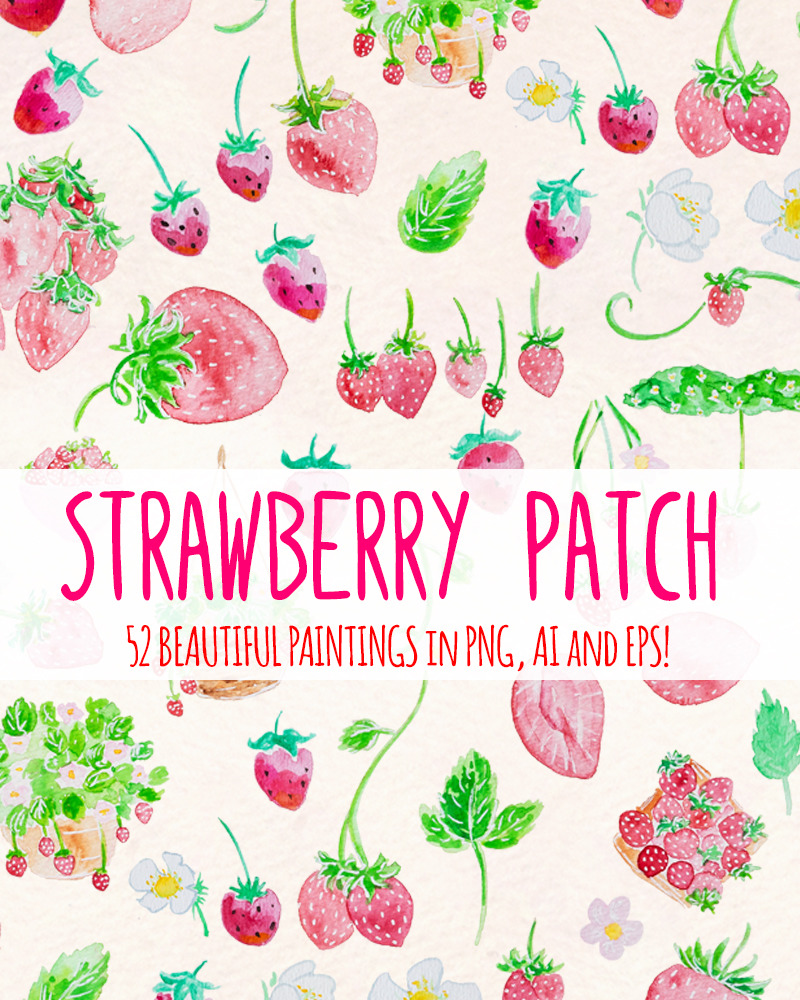 52 Cute Strawberry Patch - Illustration - TemplateMonster