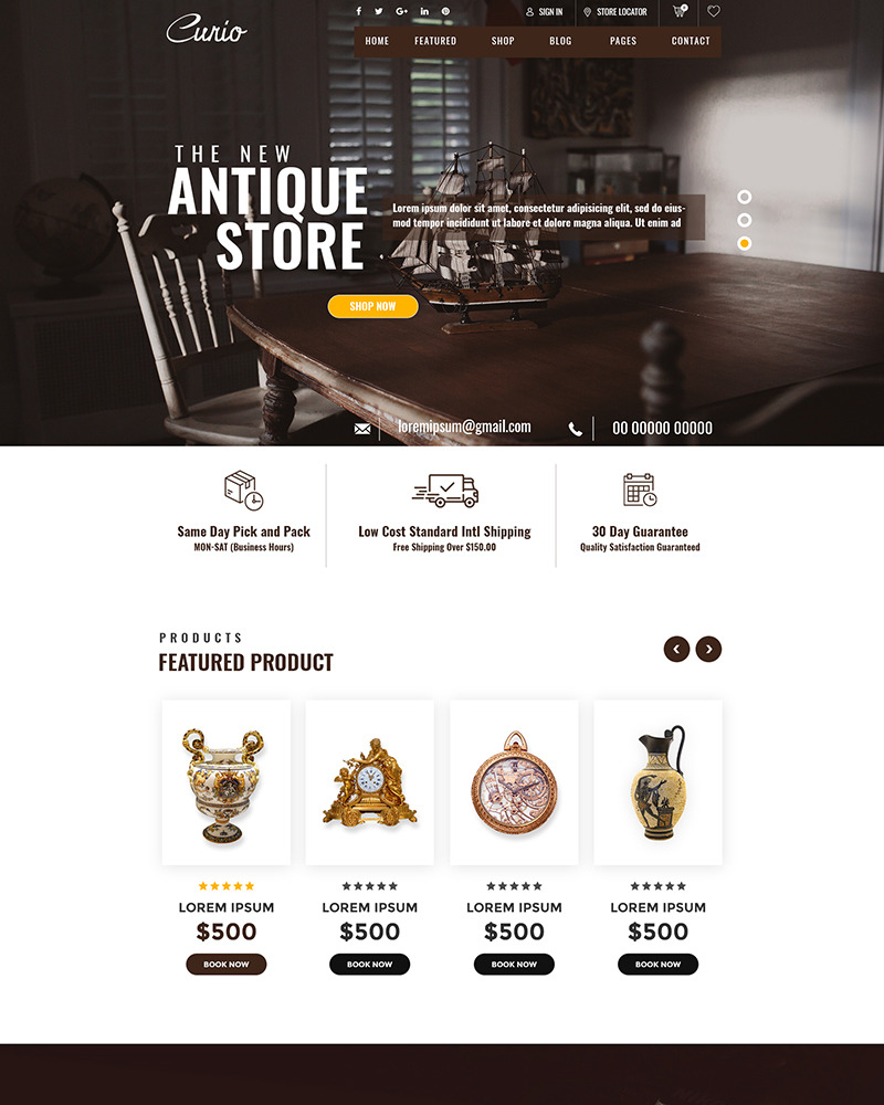 Curio - Antique PSD Template #79820 - TemplateMonster