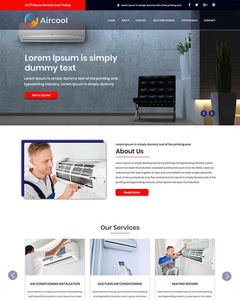 Aircool AC Repair Service PSD Template TemplateMonster