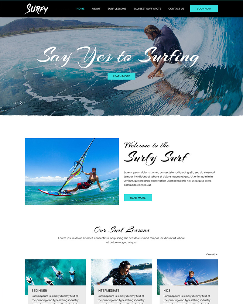 Surfy - Surfing PSD Template #82423 - TemplateMonster