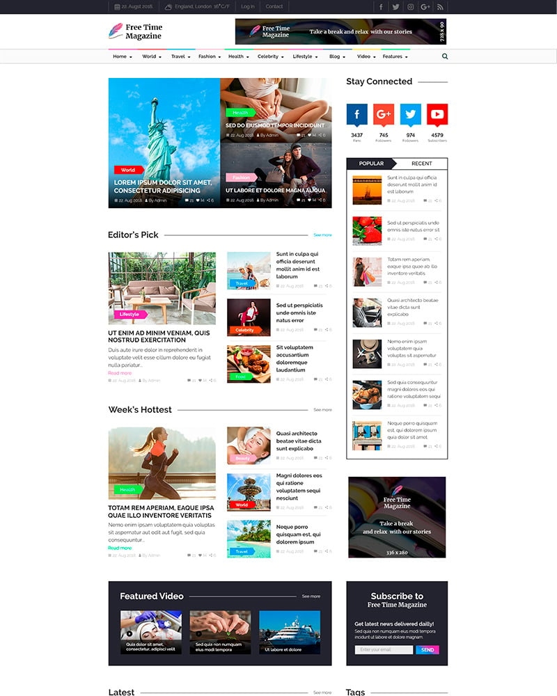 Free Time Magazine | News & Magazine PSD Template