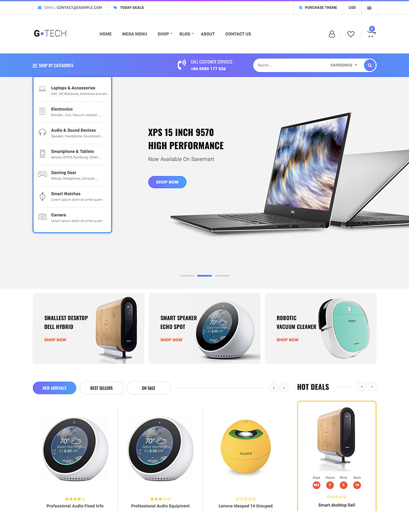 Tema de Gtech Electronics Shop TemplateMonster