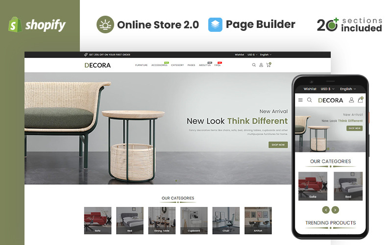 Decora Furniture Store Shopify Theme TemplateMonster