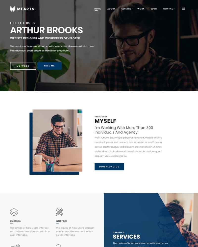 Mearts Personal Portfolio WordPress Theme TemplateMonster