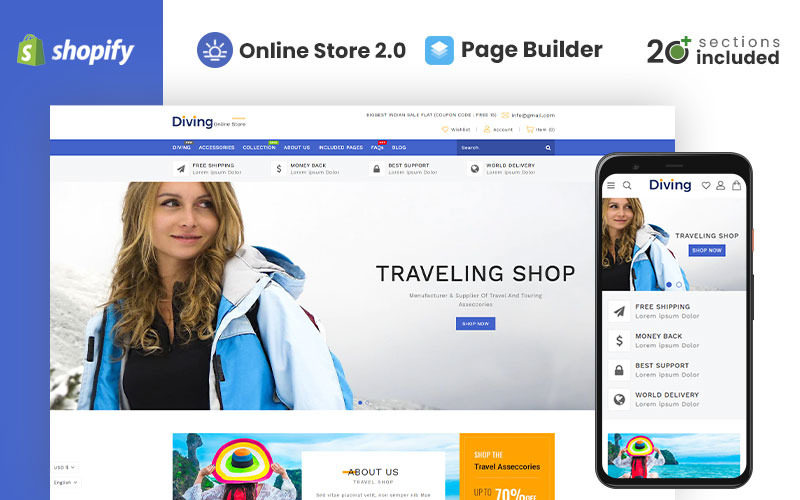 Diving Travel Accessories Store Shopify Theme