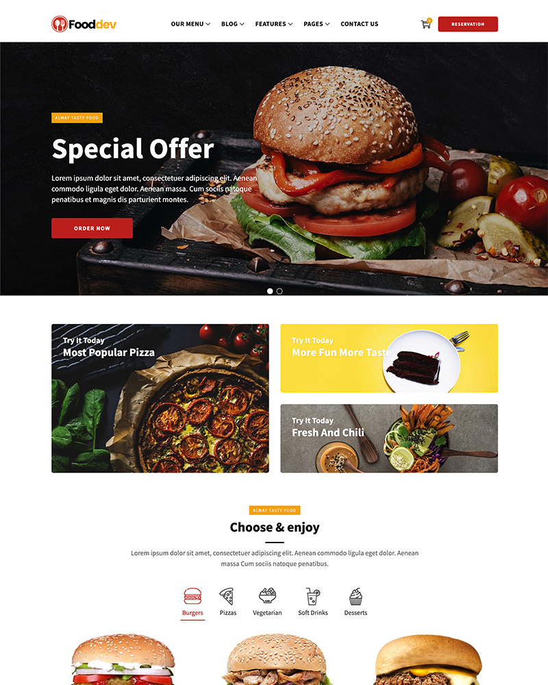 FoodDev - Food Restaurant Responsive Multipage Website Template