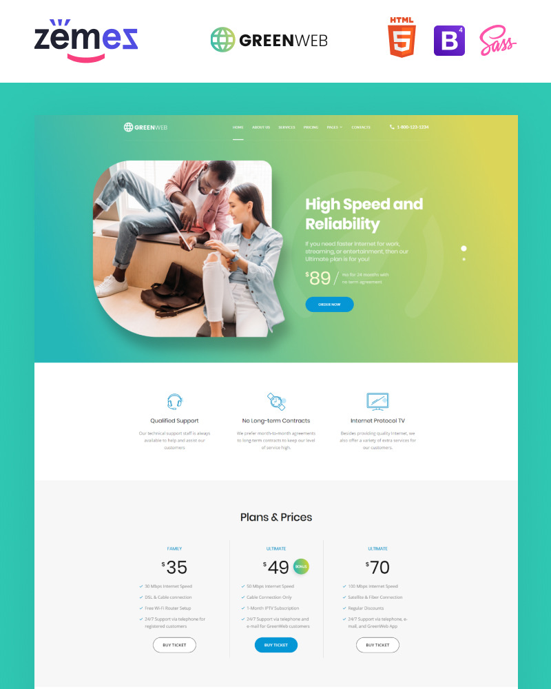 Green Web - Internet Provider Multipage Creative HTML Website Template