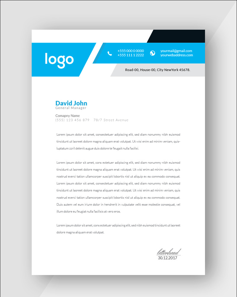 Blue And Black Letterhead - Corporate Identity Template