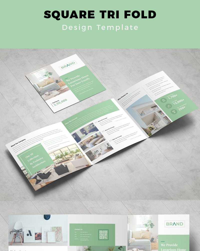 Buckland Real Estate Square Trifold Broşürü Kurumsal Kimlik Şablonu